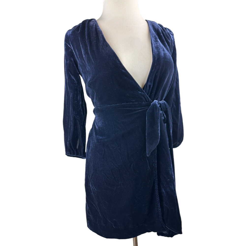NWT J. Crew Velvet Wrap Dress Long Sleeve Drapy Navy Blue K0145 Women's Size 0 - Picture 2 of 16